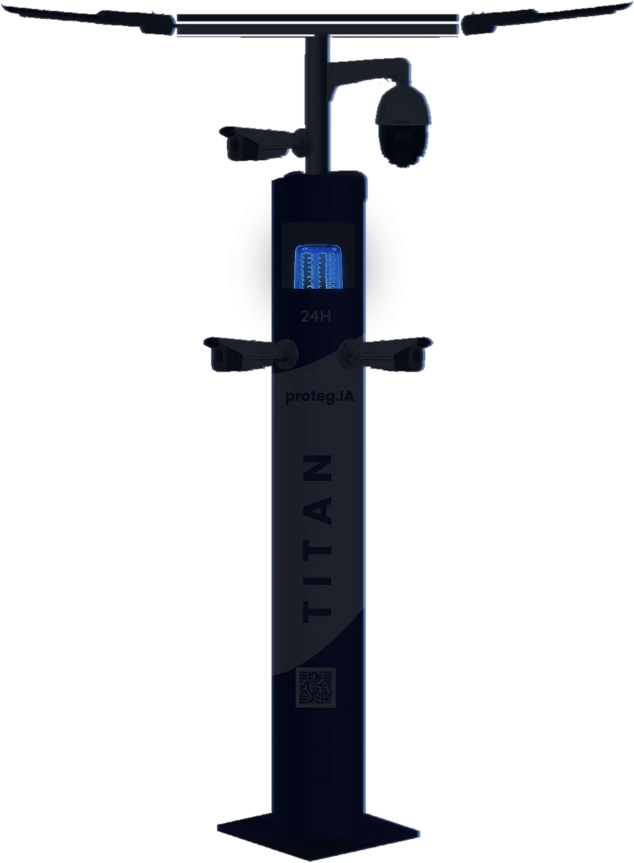 Silhueta do novo totem Proteg.IA TITAN com giroled azul aceso